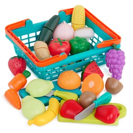 Battat – Play Food for Toddlers with Farmers Market Basket and Chopping Board, Toy Food for Kids Kitchen and Pretend Play for 3+ Years (37 Pieces)