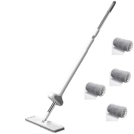 Self Wringing Flat Mop, Hands-Free Microfiber Floor Mop with 4 Reusable Mop Pads and 1 Scraper, Easily Dry Wringing, Dust Mop for Hardwood, Laminate,360°Hands Free Mop, Tile Floor Cleaning