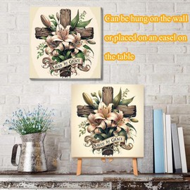 VIGEGU Cross Flower Paint by Numbers Kit for Adults with Framed - Paint by Number with Wooden Easel DIY Adult Paint by Number Kits Box Pack Acrylic Oil Painting for Wall Decor 10x10in