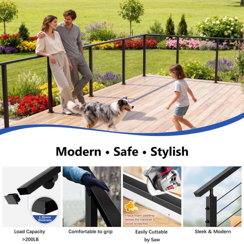 Zylorix 1Pack 4FT Stainless Steel Black Handrail for Cable Railing