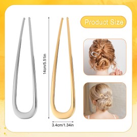 2pcs Metal French Hair Pins for Thick Hair, U-Shaped Hair Pins Metal French Twist Hair Pin Fork for Women Girls Hair Types Styling Hair Accessories (1 Gold & 1 Silver)