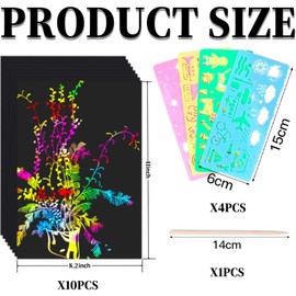 SIRLOMU 10 x Magic Scratch Book, Scratch Pictures Children, 4 Painting Stencils, 1 Brush, Scratch Book, Magic Scratch Drawing Paper, Scratch Art Notebook (A4) (Rainbow)
