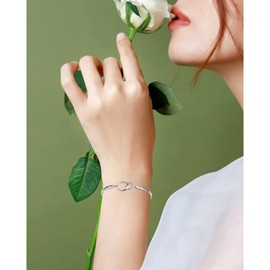 FLYOW Adjustable Bangle Bracelet with Message I Love You to the Moon & Back 925 Sterling Silver 2 Interlocking Circles Bracelet, Wife Engagement Gifts Eternal Love Jewelry for Women