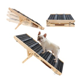 Dog Ramp for Couch-Non-Slip Wooden Foldable Dog Ramp Up to 110 Pound-Platform Seamlessly Connects-Portable Pet Ramp with Carry Handle-4-Height Adjustable, Dog Ramps for Beds,Cars (S)