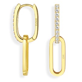 Milacolato Gold Hoop Earrings for Women Girls 925 Sterling Silver Small CZ Hoop Dangly Earrings With Geometric Oval Drop Dangle Hoop Earrings 18K Gold Plated Jewellery Gift For Her