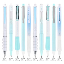 BAYTORY 10 Pcs Retractable Gel Pens, 0.5mm Fine Point Black Ink Pen, Quick Dry Smooth Writing Aesthetic Pens No Bleed and Smear for Writing Journaling Note Taking (Light Blue)
