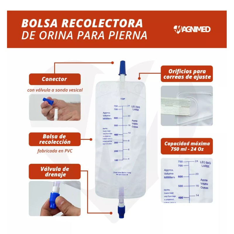 Magnimed 10 Piezas Bolsa Recolectora De Orina 750 Ml Para