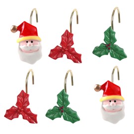 Twofishes Xmas Glod Boots Shower Curtain Hooks Set of 12 Decorative Rust Proof Christmas Red Boots Shower Curtain Rings Pack of 12 (SY1009)