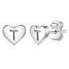Silvora Charming Letter Earrings Heart Stud Sterling Silver Initials T