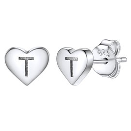 Silvora Charming Letter Earrings Heart Stud Sterling Silver Initials T Earring Studs Minimalist Jewellery for Grandma