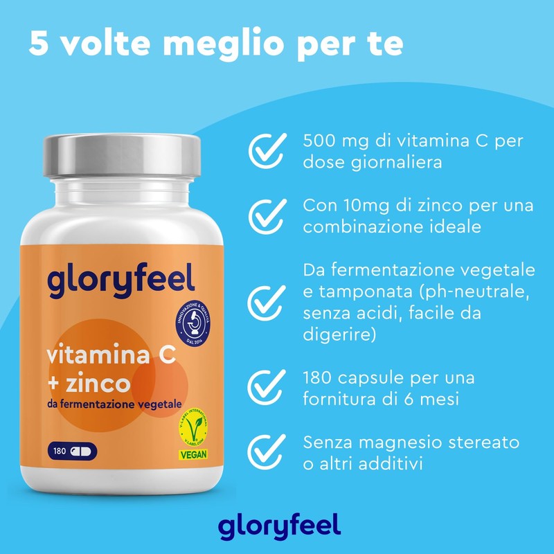 Vitamina C, 180 Capsule, 500 mg + Zinco 10 mg,