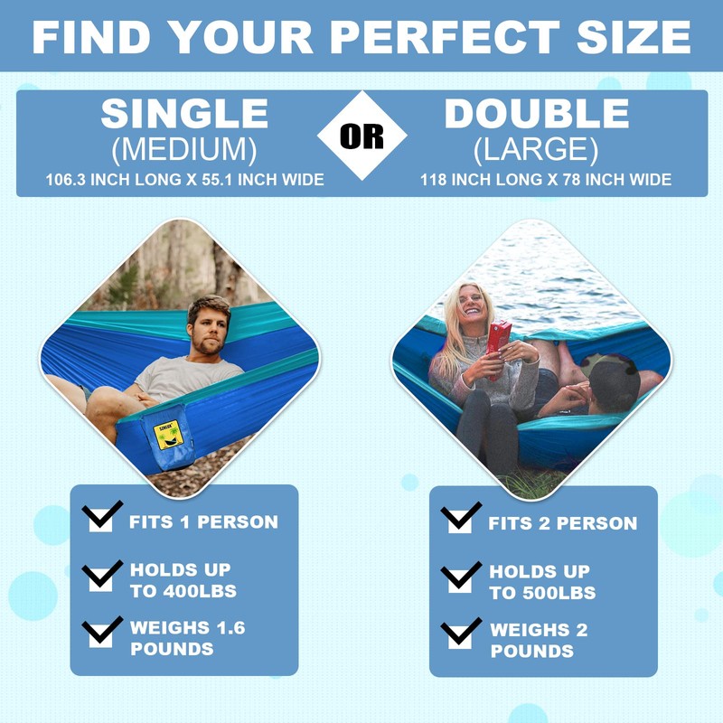SZHLUX Camping Hammock Double & Single Portable Hammocks with 2