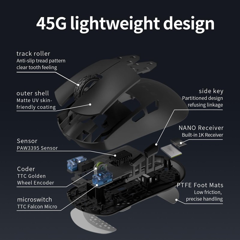 Darmoshark M3XS Wireless Gaming Mouse,Tri-Mode 2.4G/USB-C/Bluetooth Mouse Up to 26000DPI,PAW3395