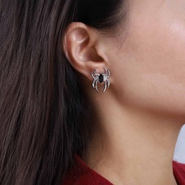 Cimenexe Punk Crystal Onyx Spider Earrings Silver CZ Spider Earrings Black Rhinestone Spider Stud Earrings Gothic Onyx Spider Earrings Jewellery for Women and Girls Gifts, Zinc, No Gemstone