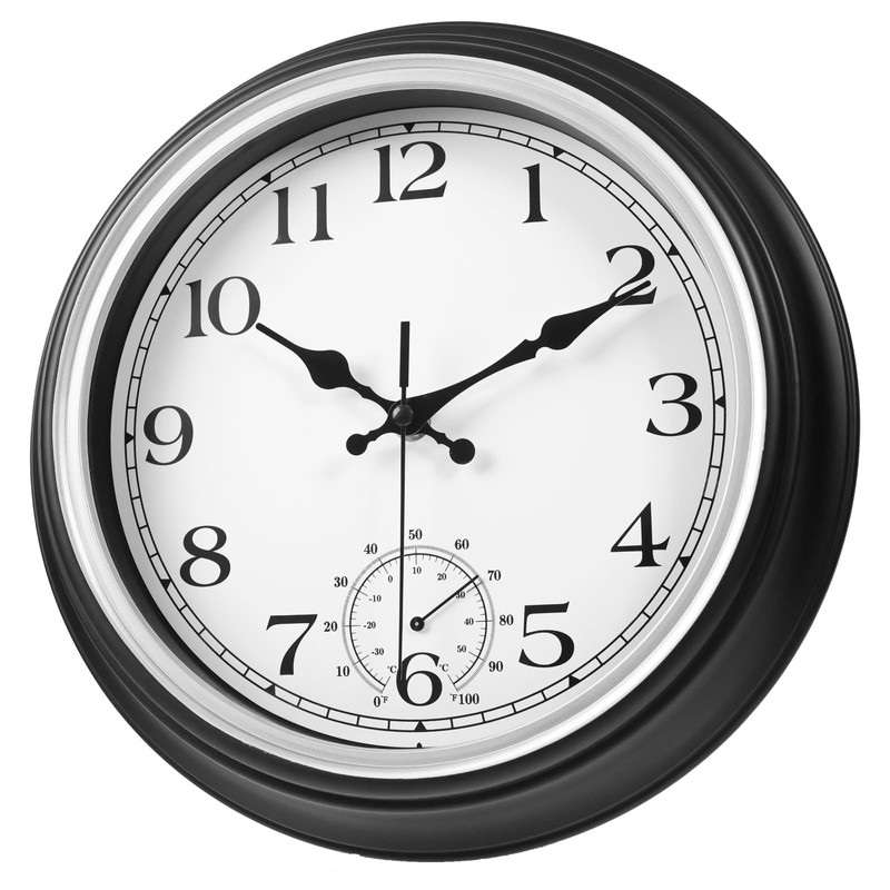 JoFomp Large Waterproof Outdoor Clock with Thermometer Combo - 12