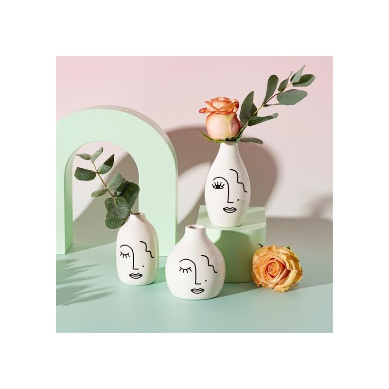 Sass & Belle Abstract Face White Vases - Set of