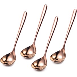 Comicfs Soup Ladle, 4 Pack Durable SUS 304 Stainless Steel with Polished Titanium Plated Big Volume Soup Spoon, Kitchen Gadget Utensil 8-Inch (Rose Gold)