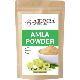 Arumba Ayurveda Amla Powder (Phyllanthus emblica), Indian Gooseberry Powder, Rich in Vitamin C, Vegan, Non-GMO, For Hair and Face Mask, Smoothie Drinks 100 grams