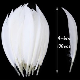 100Pcs White Feathers for Crafts 4-6 inch Long,10-15cm Beautiful Bulk Natural Goose Feather with Tip Tail,for Wedding Dress and Party Costumes Decoration,DIY Fabricating Handicraft Article (Pure White)