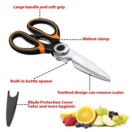 GILORRA 2Pcs Kitchen Scissors Sharp Heavy Duty Kitchen Scissors Stainless Steel Multipurpose Utility Scissor Kitchen Shears for Chicken Meat Scissors UK Dishwasher Safe (2 X Orange/Black+White/Black
