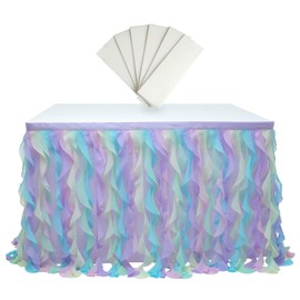 rismart Hanging Tulle Table Skirt Tutu Table Clothing for Birthday Wedding Parties, Bed Decor Rainbow 77 H x L 187 cm