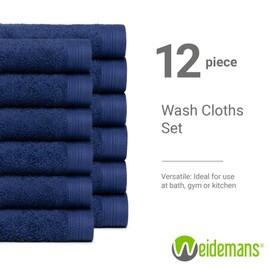 Weidemans 100% Cotton Washcloths Set 13” x 13” | Dark Grey Towels | Set of 12 Ultra Soft and Highly Absorbent Washcloths Sets for Bathroom, Gym, Hotel, Spa | Machine Washable Face Towel