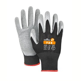 WORKPOWER Pan Work Gloves for Men - Non Slip Latex Coated Gloves - Available in Sizes 9 (Black/Grey)
