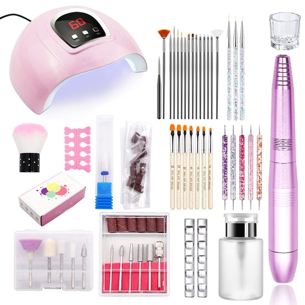 CTPJST 67PCS Nail Kit with Electric Nail Drill UV LED Nail Lamp,54W UV Nail Dryer Light Manicure Pen Polishing Tools,Acrylic Nail Art Supplies for Beginner with Everything and Nail Lovers