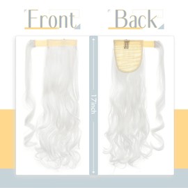 Silk-co Curly Pony Tail Hairpiece Clip in Hair Extensions 17inches Wrap Around Ponytail Long for Women (White)