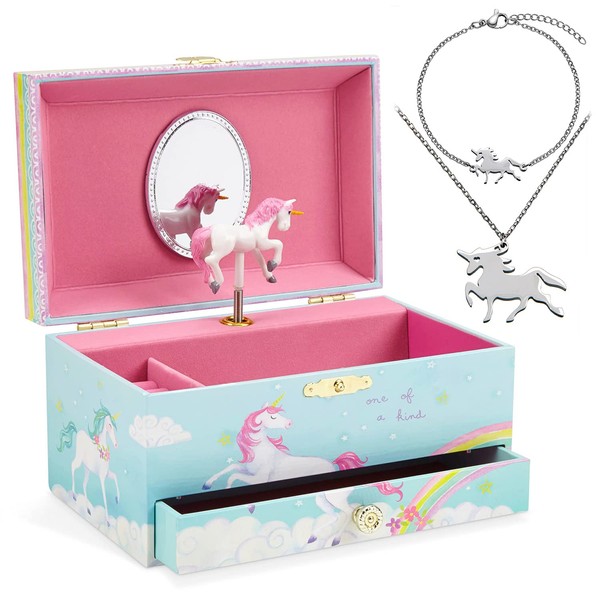 Jewelkeeper Unicorn Music Box & Little Girls Jewelry Set - 3 Unicorn Gifts for Girls - Jewelry Box for Girls