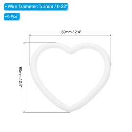 PATIKIL 2.4 Inch Heart Dream Catcher Rings, 6 Pcs Plastic Macrame Wreath Floral Ring Hoop for Home Car DIY Craft Wedding Wall Hanging Decorations, White