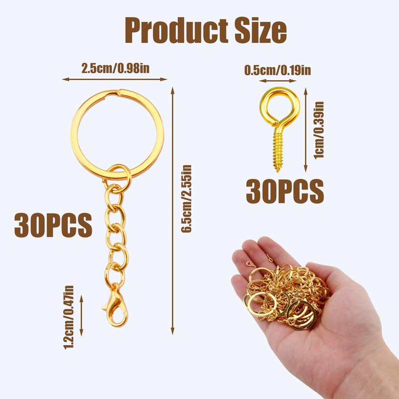 30PCS Key Chains for Craft Golden Keyring Chain 25mm Metal