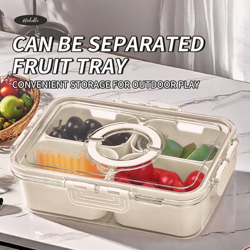 Small Snackle Box Container with Lid, 4 Compartment Travel Snack