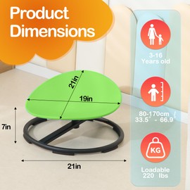 domaxarts Sensory Spinning Chair for Autistic Kids，Sensory Swivel Chair，Sit and Spin Toy for Balance and Coordination, Spinning Autism Seat & ADHD Children, Indoor & Outdoor Play for Ages 3+（Green）