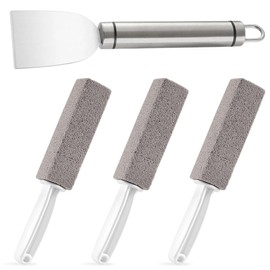 Pumice Stone Toilet Bowl Cleaner and Stainless Steel Multipurpose Spatula Scraper Powerful Cleaning Set for Kitchen Stubborn Oil Pollution Cleaning,Calcium,Rust-Barbecue,Pool Tile Cleaning（4pcs Set）
