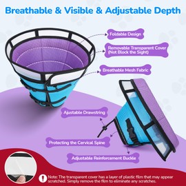 Dog Cone Collar Soft Cones - Breathable Mesh Adjustable Length Foldable Comfy for Large Medium Small Dogs After Surgery (Blue Purple, S)
