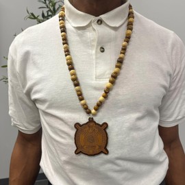 Desert Cactus Omega Psi Phi Wooden Bead Tiki Necklace Wood Raised Engraved Crest (Tiki Engraved Crest)