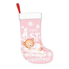 Baby's 1st Christmas Stocking Baby Girl First Christmas Stockings Bear Pink Christmas Stocking for Newborn Christmas Ornaments