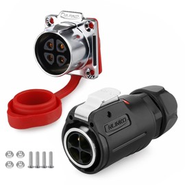 CNLINKO LP-24 4 Pin Waterproof Connector 25A 500V AC Quick Plug Circular Connector PBT Plastic Shell Fast Release Aviation Connector M24 Flange Socket (4 Pin)