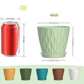 SQKH 4 Inch Plant Pots, 6 Pack Indoor Flower Pots, Planters with Drainage Holes and Trays for Orchids, Violets, Succulents, Herbs, and Other Plants,Corolful