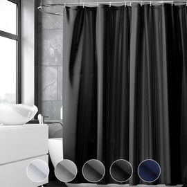 REDKEY Waterproof Shower Curtain, 180 x 200 cm, Anti-Mould Shower Curtains, Washable, Quick-Drying PVC, Antibacterial Bath Curtain with 12 Hooks for Bathroom, Shower Curtain, Black