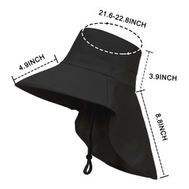 La Carrie Women Sun Hats Breathable Wide Brim UV Protection UPF 50+ with Neck Flap Hat for Summer Beach(Black)