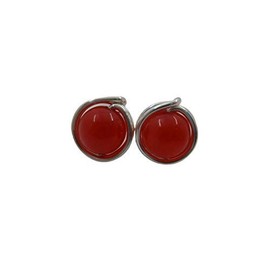 Jade Stud Earrings Red Silver-Plated