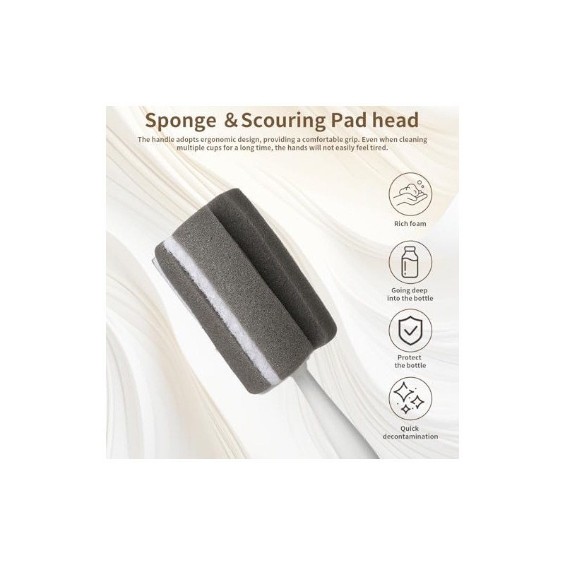 Sponge Bottle Brush Adjustable Long Handle Up to 14.5” 2-Pack