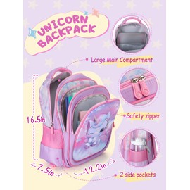 Unicorn Kids Backpack Set for Girls - 3D Pattern Bookbag & Lunch Box & Pencil Case for Preschool Kindergarten Primary Junior Elementary School Teen Students (6-12 Age)