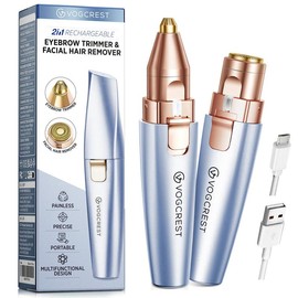 Eyebrow Facial Trimmer: 2 in1 Rechargeable Facial Hair Removal and Eyebrow Electric Shaver - Face Lips Body Painless Facial Razor Daily Comfort:_Silver Blue