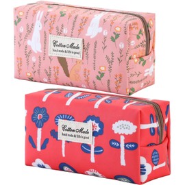 KOTORA - Juego de 2 bolsas de maquillaje de animales florales, lindas bolsas de aseo de poliuretano para mujeres, bolsa de cosméticos de dibujos animados impermeable para mujeres, organizador de