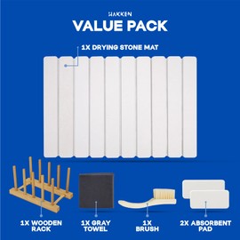 Stone Drying Mat for Kitchen Counter – Large Foldable Diatomaceous Earth Dish Mat, Quick Dry & Absorbent with Bonus Towel, Pads, Rack & Brush – Non-Slip, Durable & Easy to Clean