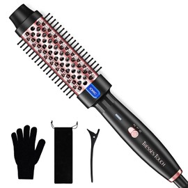 Tresses Touch Thermal Brush, 1.5" Curling Ion Brush, Heated Round Brush with 2 Temp Settings, Dual Voltage Ionic Hair Curler Curling Iron for Long Medium Hair