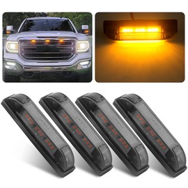 Smoked Amber LED Front Grille Marker Lights Kit, 4Pcs 4 Inch Full LED Center Grille Running/Position Lights Sealed 9 LEDs Compatible With Tacoma/4Runner/ Tundra/Silverado Grill Marker Lights